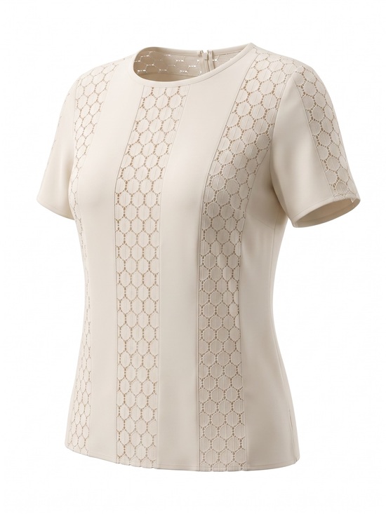 Akris Punto Tops - Akris Punto🌟Cream Lace-Panel Short Sleeve Blouse🌟SZ 12🌟Classic🌟Elegant🌟Chic!